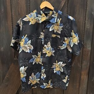 Men’s Hawaiian vibe guitar button down short sleeve top